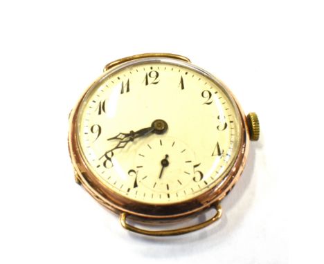 A GENTLEMAN'S ROSE GOLD WRISTWATCH  fitted with a white  enamel dial, Arabic numerals and sub dial, dial measurement 3cm in d