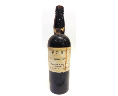SANDEMAN VINTAGE PORT, 1917  one bottle (level just below shoulder, about even with top of label).