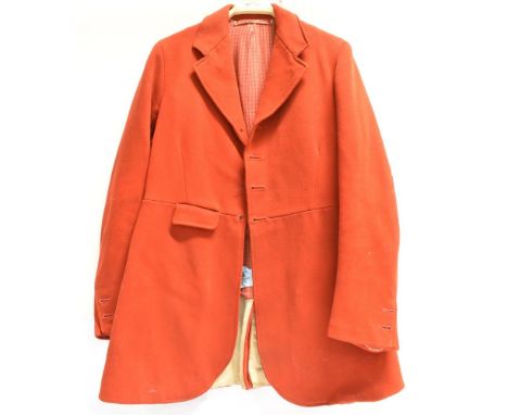 A GENTLEMAN'S RED SCARLET HUNTING JACKET with a brass button (un-engraved) and six smaller brass buttons each engraved PWW, t