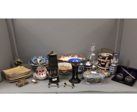 Qty of china and other collectiblesA miners lamp (please remember to check condition of lots before  bidding at auction & abs