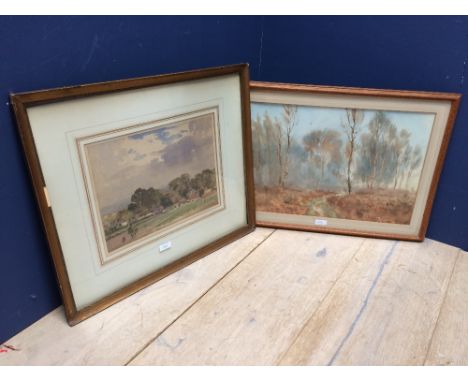 LESLEY R BAXTER 1893 watercolour ' A Sussex village' signed LR 26x35 f&g & watercolour 'Woodland Scene' indistinctly signed L