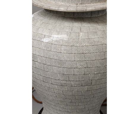 'India Jane' bulbous jar lamp in patterned grey 63cm H (please remember to check condition of lots before  bidding at auction