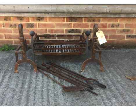 Cast iron grate,fire dogs & irons (please remember to check condition of lots before  bidding at auction & absentee payments 