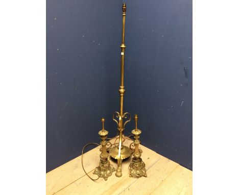 Telescopic brass standard lamp base, 2 brass table lamps (please remember to check condition of lots before  bidding at aucti