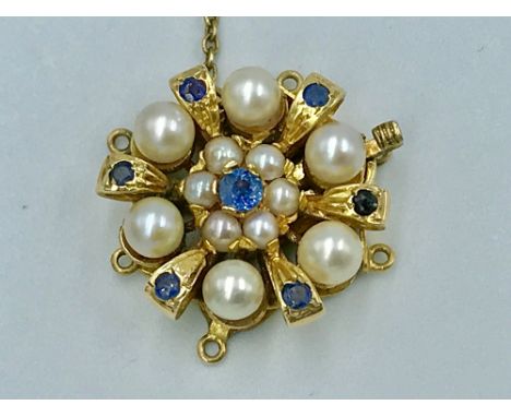 Victorian pearl & sapphire wheel brooch 9ct (please remember to check condition of lots before  bidding at auction & absentee