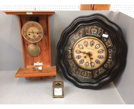 Carriage clock, French wall clock with decorated dial signed Taffin Pere, Elbeuf, and one other (please remember to check con