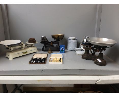 Qty of kitchenalia including 3 sets of scales & weights (please remember to check condition of lots before  bidding at auctio