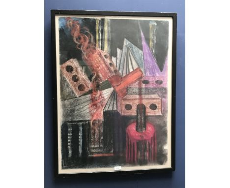 David Smith pastel/watercolour studio framed surrealist composition by lamp light 75.5 x 55cm (please remember to check condi