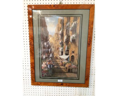 After Gianni colour print 'Italian Street Scene' 45 x 28cm f&g (please remember to check condition of lots before  bidding at