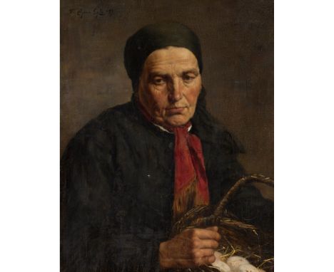 THOMAS BYRON LYLE (BRITISH FL. 1880-1890) PORTRAIT OF A WOMAN WITH EGGS Signed and dated '87 upper left, oil on canvas(47.5cm