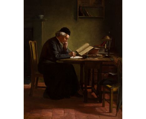 JOHN SEYMOUR LUCAS R.A. (BRITISH 1849-1923) THE SCRIBE Signed lower left, oil on canvas(49cm x 59cm (19.25in x 23.25in))