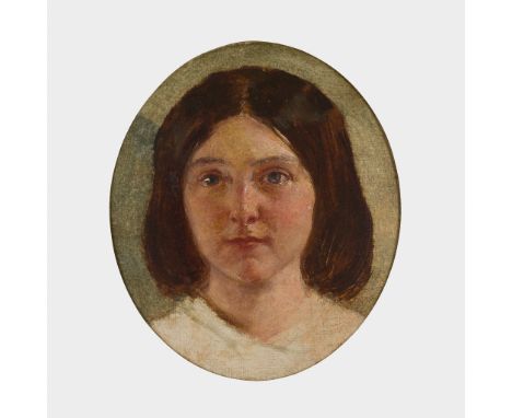 SIR WILLIAM FETTES DOUGLAS P.R.S.A (SCOTTISH 1822-1891) PORTRAIT OF A BLUE-EYED GIRL Signed verso, oil on board, oval(12.25cm