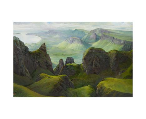 § ALAN R. THOMPSON (BRITISH 1953-) THE QUIRAING, SKYE Signed lower left, oil on canvas(80cm x 127cm (31.5in x 50in))