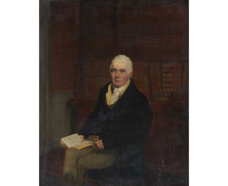 ATTRIBUTED TO WILLIAM YELLOWLEES THREE-QUARTER-LENGTH PORTRAIT OF A GENTLEMAN SEATED IN HIS STUDIO Oil on canvas(52cm x 42cm 