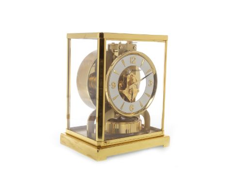 JAEGER LE COULTRE 'ATMOS' MANTEL CLOCK, serial number 237410, skeleton movement, the white enamel chapter ring with Arabic an