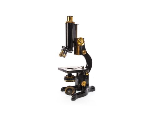 THE 'SERVICE' MICROSCOPE BY W. WATSON, no. 48213, brass and black lacquered body, with two subjectives lenses, 37cm high exte