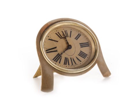 FRENCH ART DECO BRASS MANTEL CLOCK, the gilt oval dial with Roman numerals, circa 1920s, 13.5cm high