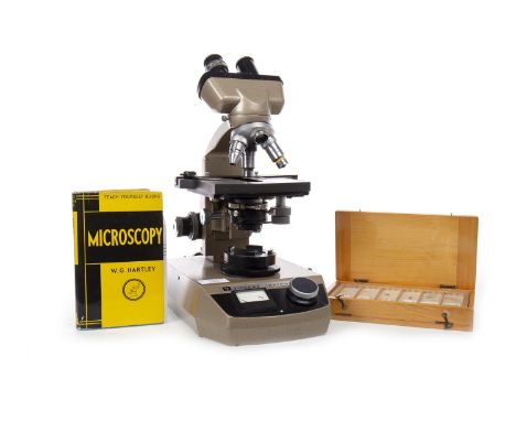 VICKERS M15 BINOCULAR RESEARCH MICROSCOPE, with built-in transformer, with 10x eyepieces and 5x, 10x, 40x and 50x fl oil imm 