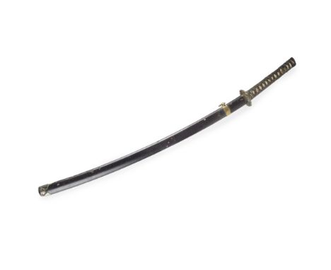 KATANASIGNED BIZAN OSAFUNE SUKEMITSU, DATED 1509 with white ray skin grip covered in black silk cord, with gilt metal menuki 