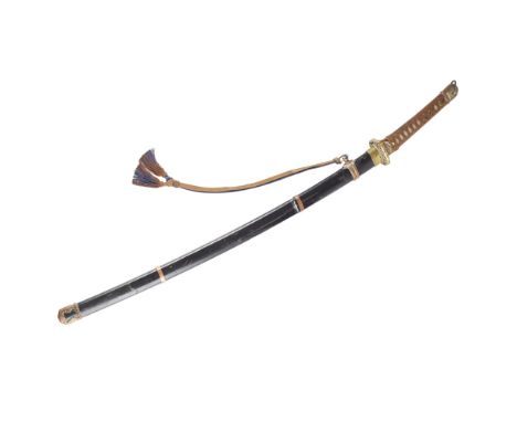 KATANASIGNED MASAYOSHI SAKU, CIRCA 1900 with single rivet hole, signed blade tang by Masayoshi Saku, white ray-skin covered g