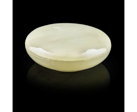 CELADON JADE CIRCULAR BOX AND COVERQING DYNASTY, 19TH CENTURY possibly a seal paste box, raised on a short straight foot, the