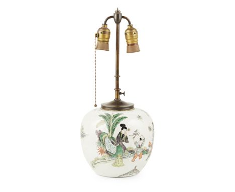 FAMILLE VERTE OVOID JARQING DYNASTY, 19TH CENTURY painted with a group of ladies and boys at leisurely pursuits in a garden, 