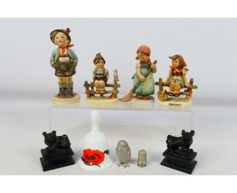 Lot to include Hummel figures, largest 14 cm (h), silver thimble, white metal owl figure and other. [W]