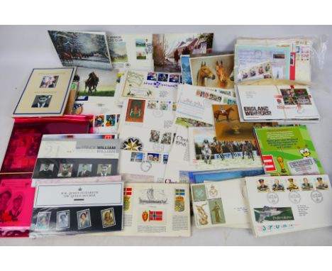A collection of stamps, first day covers to include football and horse racing related, tea cards and other. [W]