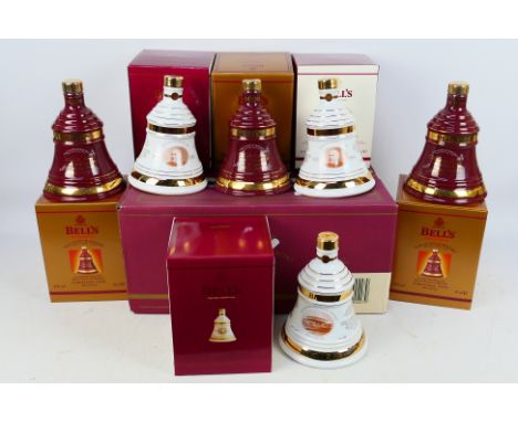 Six 70cl Bells 8 Year Old Scotch Whisky Christmas decanters comprising three 1999 and three 2000, 40% abv, contained in prese