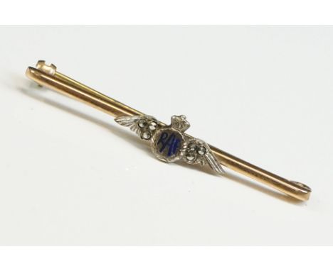 A Royal Air Force / RAF Fully Hallmarked 9ct Gold And Enamel Sweetheart Brooch. 