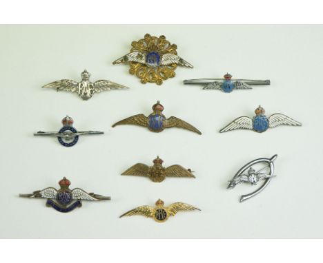 A Collection of Ten Royal Air Force / RAF Kings Crown Sweetheart Brooches To Include Silver And Enamel Examples. 
