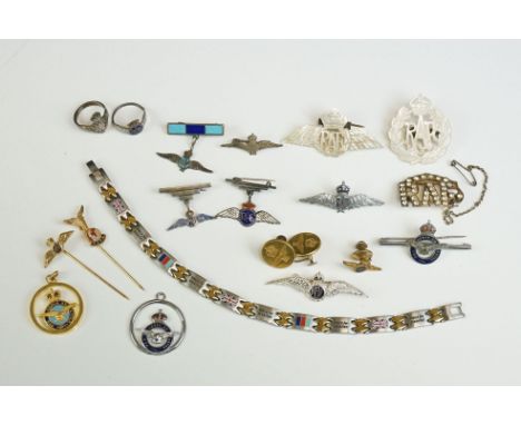 A Collection Of Royal Air Force / RAF Sweetheart Brooches, Rings, Earrings And Pendants, To Include Silver And Enamel Example