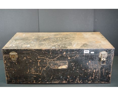 A Large Vintage Military Black Painted Storage Trunk. 