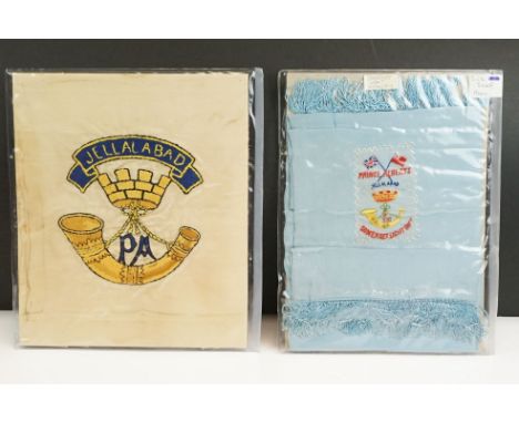 A Somerset Light Infantry Embroidered Badge Together With A Somerset Light Infantry World War One Era Silk Scarf. 