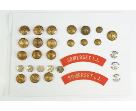 A Collection Of British Military The Somerset Light Infantry Regimental Buttons, Sweetheart Brooches And Shoulder Titles. 