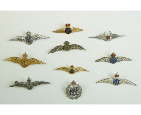 A Collection of Ten Royal Air Force / RAF Mainly Kings Crown Sweetheart Brooches To Include Silver And Enamel Examples. 
