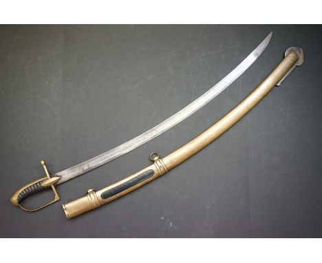 A Reproduction French Napoleonic Hussar Cavalry Sword. The hilt with single brass bar guard with wire bound grip please note 