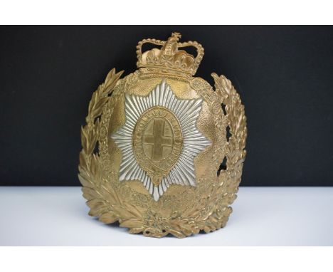 A British Military Household Cavalry Bi Metal Helmet Plate With Queens Crown, Complete With Fixings To Verso. 