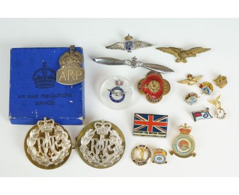 A Small Collection Of Military Badges To Include A Fully Hallmarked Sterling Silver Air Raid Precautions Collar Badge Complet