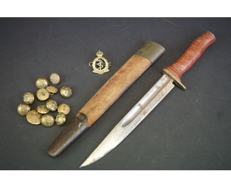 A British Soldier Made Trench / Fighting Knife, Made From A Damaged Bayonet With Hand Made Leather Wound Handle / Grip And Sh