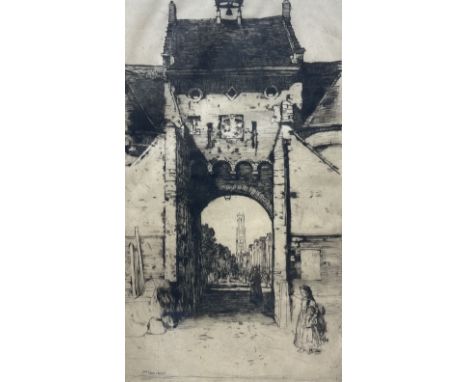 Sir David Young Cameron (Scottish 1865-1945): 'The Gateway of Bruges', drypoint etching signed in pencil 33cm x 19cm