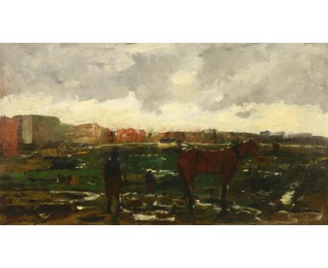 George Hendrik Breitner (1857-1923)Bouwterrein ten Noorden van de Overtoom, Amsterdam, na de regen, gesigneerd l.o., doek, op