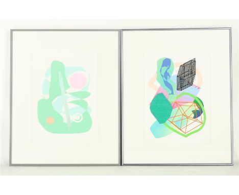 Twee abstracte composities, ongesigneerd, verso gesigneerd 1997, c-print 42x30 cm.