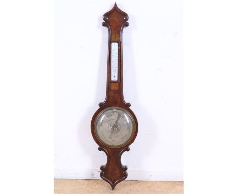 Mahonie banjobarometer, Engeland 19e eeuw, thermometer vernieuwd, h. 100 cm.