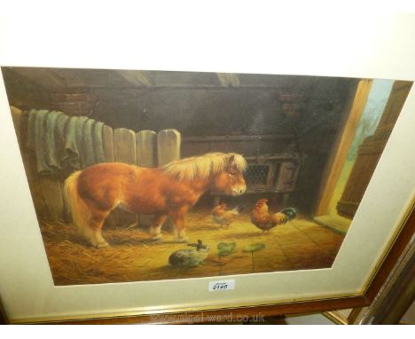 A farmyard scene Print with horse, rabbit and chickens