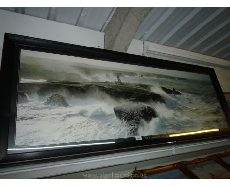 A large framed photograph Print of a Coastal Scene entitled 'Avis de Coup de Vent sur les Poulains'