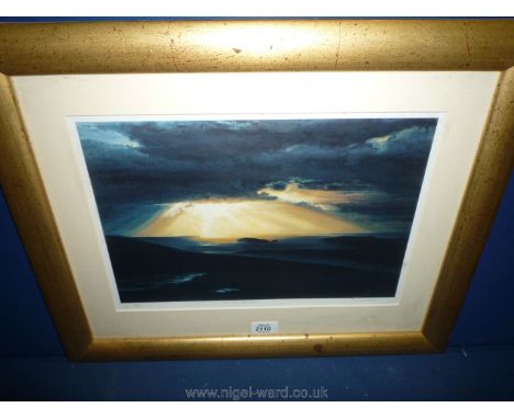 A lithograph artist proof Print, no. 1/5 entitled 'Sun over Dore Holm',  22" x 18"