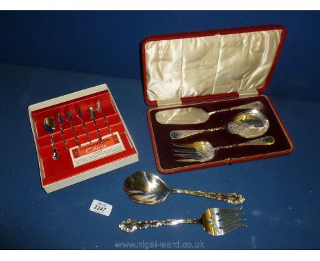 Six Oneida Community plate mansion house coffee spoons and similar serving spoon and fork