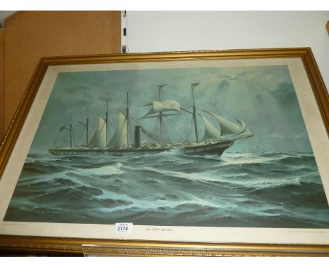 A limited edition Print of the SS Great Britain by K. A. Griffin, printed by Ebenezer Baylis & Son Ltd; 21 1/2" x 31 1/2"