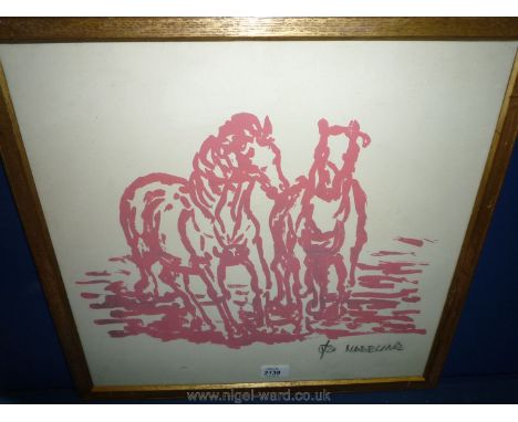 A gilt framed European limited edition Print depicting pink horses, signed and numbered lower right